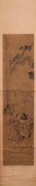 Luo Qing 羅清 (1821-1899): 'Vier scrolls met figuren in berglandschappen', inkt en kleur op papier