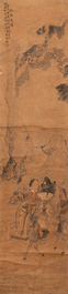 Luo Qing 羅清 (1821-1899): 'Vier scrolls met figuren in berglandschappen', inkt en kleur op papier
