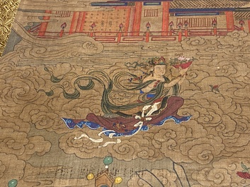 Chinese school: 'The 33-headed Avalokitesvara', ink and colour on silk, 19/20th C.