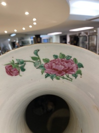 A pair of exceptional Chinese famille rose celadon-ground vases, 19th C.
