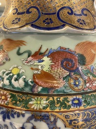A pair of exceptional Chinese famille rose celadon-ground vases, 19th C.