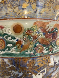 A pair of exceptional Chinese famille rose celadon-ground vases, 19th C.