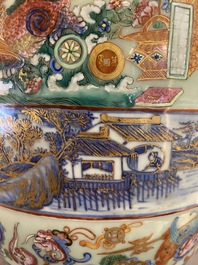 A pair of exceptional Chinese famille rose celadon-ground vases, 19th C.