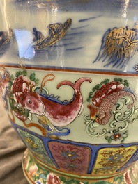 A pair of exceptional Chinese famille rose celadon-ground vases, 19th C.