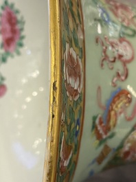 A pair of exceptional Chinese famille rose celadon-ground vases, 19th C.