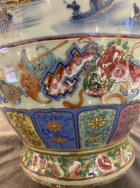 A pair of exceptional Chinese famille rose celadon-ground vases, 19th C.