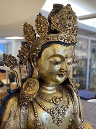 A large Chinese gilded bronze Buddha Amitayus, 19/20th C.