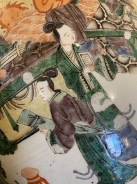 Aquarium en porcelaine de Chine famille verte &agrave; d&eacute;cor de musiciennes dans un jardin, 19&egrave;me