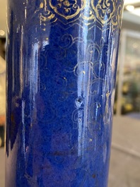 A Chinese gilt-decorated powder-blue-bottle vase, Kangxi mark but probably later