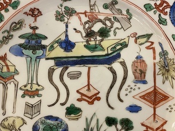 Deux assiettes en porcelaine de Chine famille rose et verte, Qianlong et Kangxi