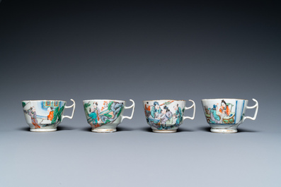 17 pieces from a Chinese Canton famille verte tea service, 19th C.