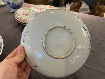 A Chinese blue and white ko-sometsuke 'peach tree and poem' dish for the Japanese market, Chongzhen