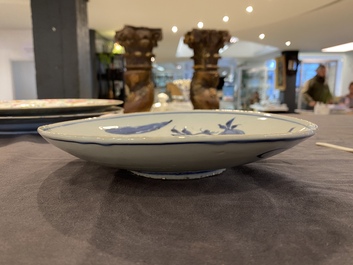 A Chinese blue and white ko-sometsuke 'peach tree and poem' dish for the Japanese market, Chongzhen