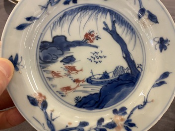 Coupe en porcelaine de Chine en bleu, blanc et rouge de cuivre &agrave; d&eacute;cor d'un p&ecirc;cheur pour le march&eacute; japonais, Tianqi