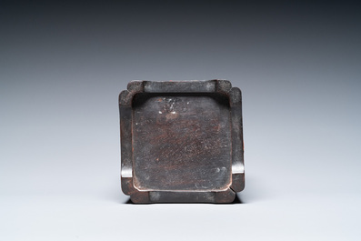 A Chinese hardstone-embellished zitan brush pot, 19th C.