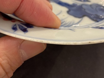 Coupe en porcelaine de Chine en bleu, blanc et rouge de cuivre &agrave; d&eacute;cor d'un p&ecirc;cheur pour le march&eacute; japonais, Tianqi