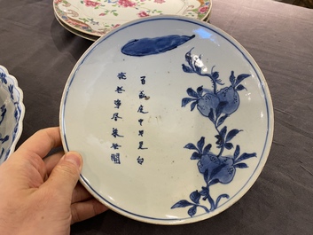 A Chinese blue and white ko-sometsuke 'peach tree and poem' dish for the Japanese market, Chongzhen