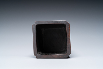 A Chinese hardstone-embellished zitan brush pot, 19th C.