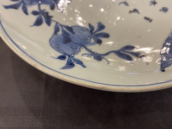 A Chinese blue and white ko-sometsuke 'peach tree and poem' dish for the Japanese market, Chongzhen