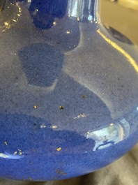A Chinese gilt-decorated powder-blue-bottle vase, Kangxi mark but probably later