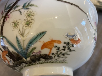 Two Chinese famille rose 'magpie and peaches' bowls, Xuantong marks but probably Republic