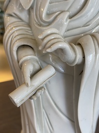 A tall Chinese Dehua blanc de Chine Guanyin, seal mark, Qing