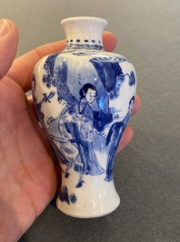 A fine Chinese blue and white soft paste miniature 'meiping' vase, Kangxi