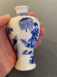 A fine Chinese blue and white soft paste miniature 'meiping' vase, Kangxi