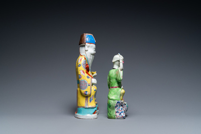 A Chinese famille rose 'Hehe Er Xian' group and a 'Caishen' figure, Qianlong and later