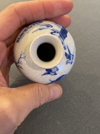 A fine Chinese blue and white soft paste miniature 'meiping' vase, Kangxi