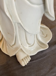 A tall Chinese Dehua blanc de Chine Guanyin, seal mark, Qing