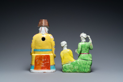 A Chinese famille rose 'Hehe Er Xian' group and a 'Caishen' figure, Qianlong and later