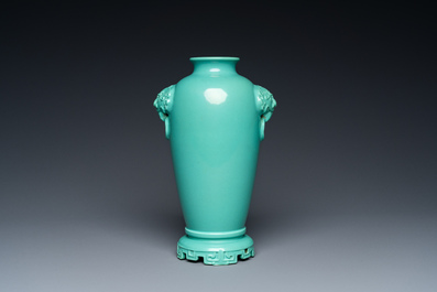 A Chinese turquoise-glazed vase, Qianlong mark but probably Republic