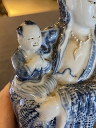 A Chinese blue and white Guanyin with child, Cai Fu Ji 蔡福記 mark, Republic