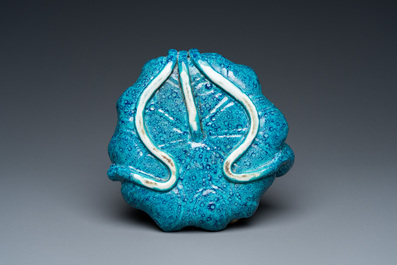 A Chinese robin's egg-glazed lotus brush washer, 19/20th C.
