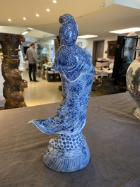 A Chinese blue and white Guanyin with child, Cai Fu Ji 蔡福記 mark, Republic