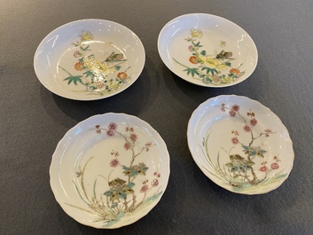 Vier Chinese famille rose schoteltjes, Daoguang en Guangxu merken en periode
