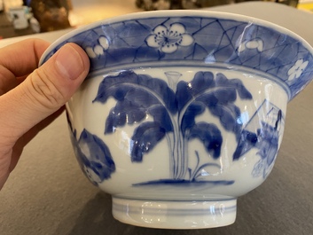 Een Chinese blauw-witte klapmuts kom, Kangxi merk en periode