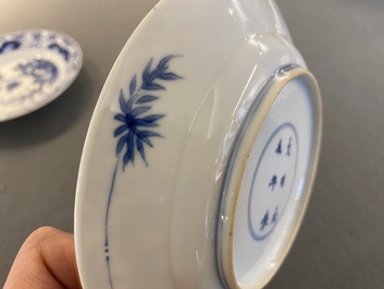 A pair of Chinese blue and white 'bamboo' plates, Chenghua mark, Kangxi