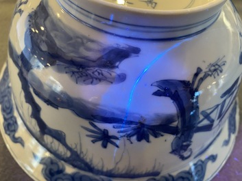 A Chinese blue and white 'Long Eliza' bowl, Wanli mark, Kangxi