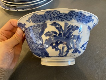 A Chinese blue and white 'Long Eliza' bowl, Wanli mark, Kangxi