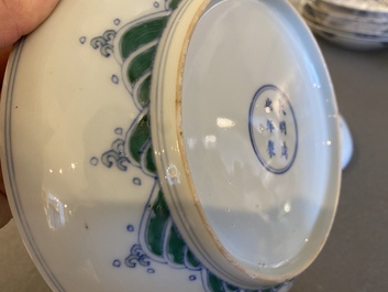 A pair of Chinese doucai 'dragon' plates, Chenghua mark, Kangxi