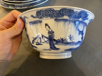 A Chinese blue and white 'Long Eliza' bowl, Wanli mark, Kangxi