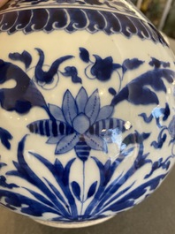 A Chinese blue and white bottle vase with floral design, Kangxi