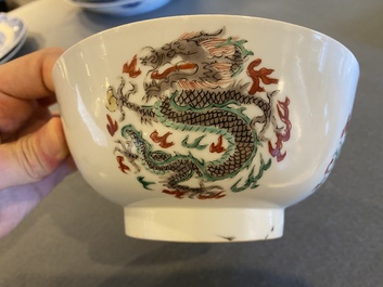 A rare Chinese famille verte 'dragon' bowl, Chenghua mark, Kangxi