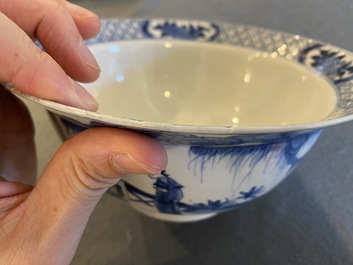 A Chinese blue and white 'Long Eliza' bowl, Wanli mark, Kangxi