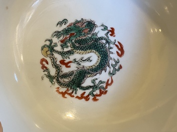 A rare Chinese famille verte 'dragon' bowl, Chenghua mark, Kangxi