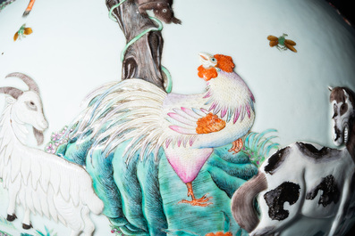 An impressive large relief-molded Chinese famille rose 'Twelve zodiac animals' vase, Qianlong mark, 19th C.