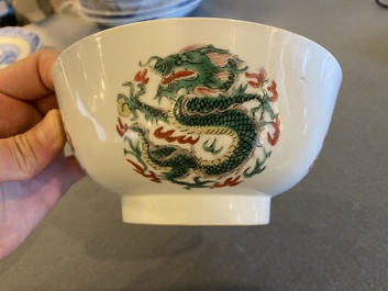 A rare Chinese famille verte 'dragon' bowl, Chenghua mark, Kangxi