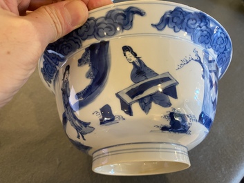 A Chinese blue and white 'Long Eliza' bowl, Wanli mark, Kangxi